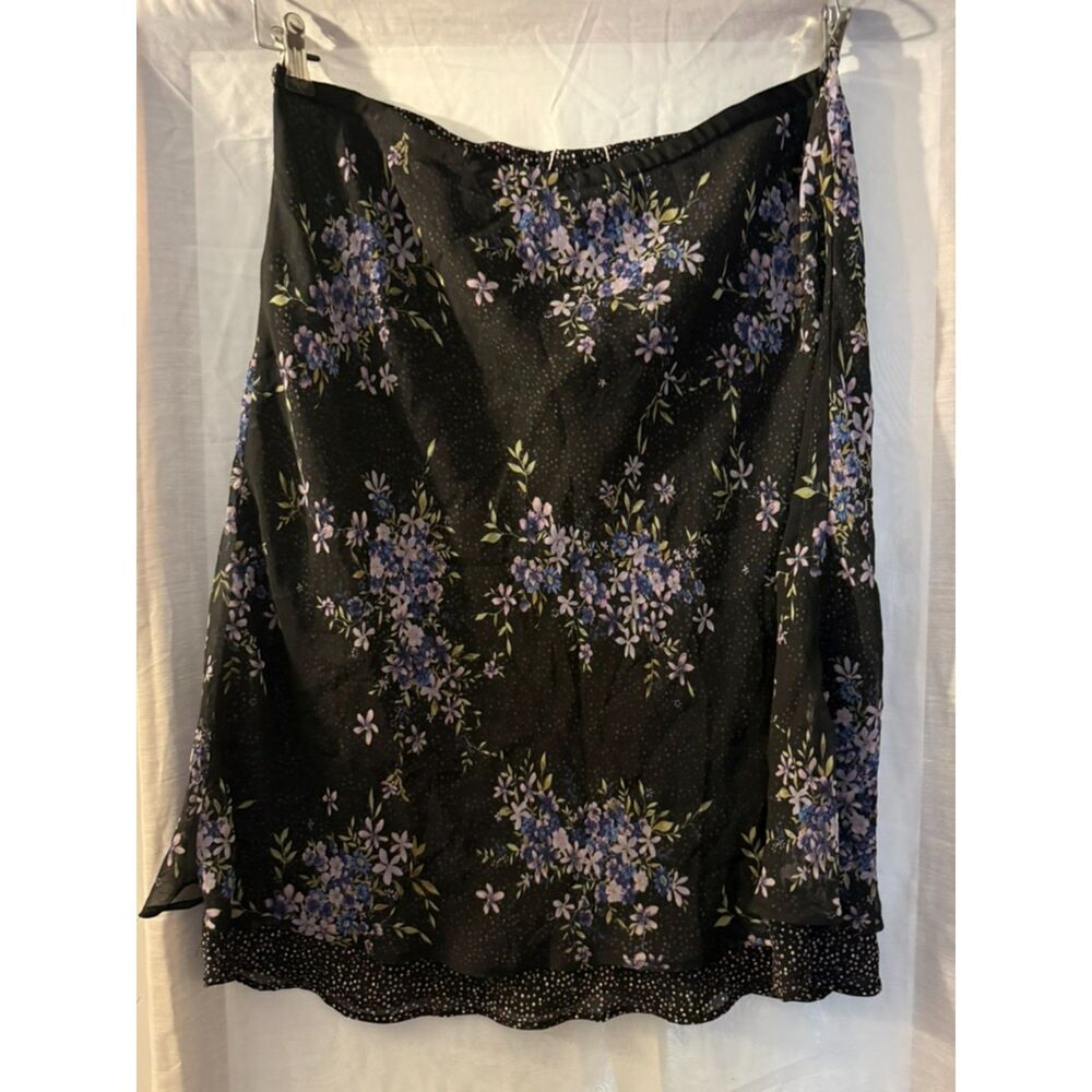 Notations Black Purple Floral Midi Skirt | Size XL